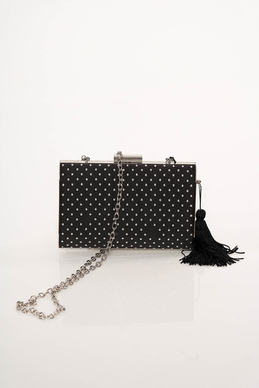 Black clubbing bag long chain handle with tassels