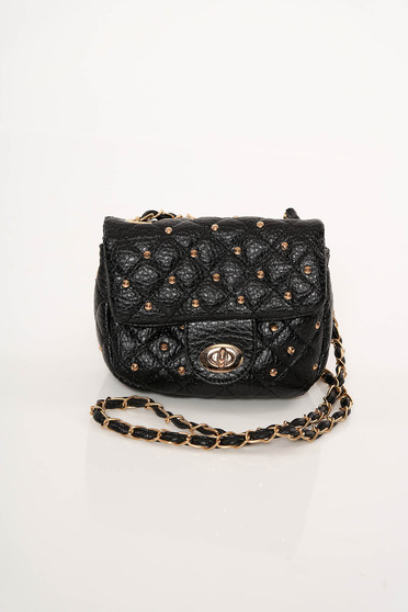 Black casual bag from ecological leather with metallic spikes