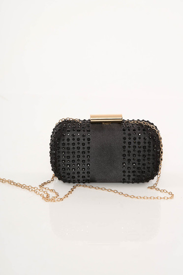 Top Secret black bag clubbing clutch with crystal embellished details