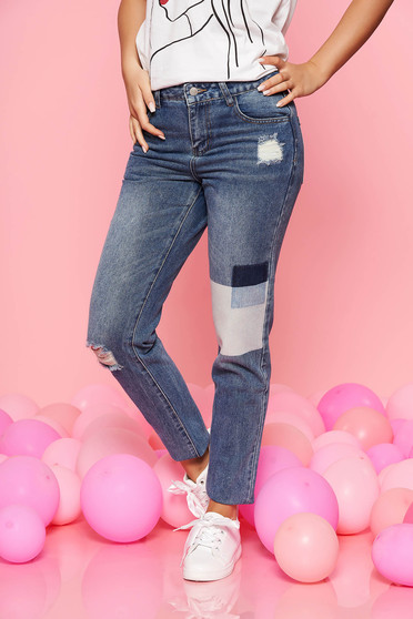 Top Secret blue casual trousers with medium waist straight