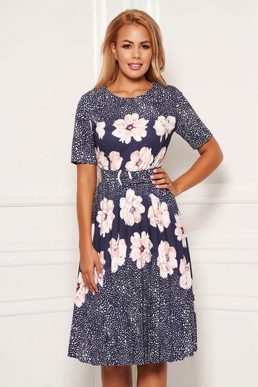 Lightpink daily cloche dress slightly elastic fabric with floral print accessorized with belt