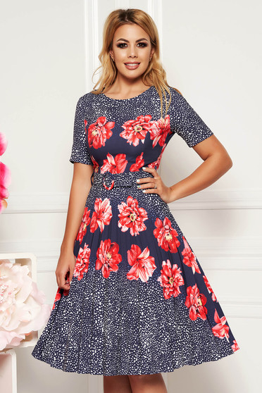 Fofy coral daily cloche dress slightly elastic fabric with floral print accessorized with belt