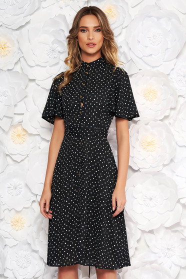 StarShinerS black daily cloche dress from veil fabric dots print accessorized with tied waistband