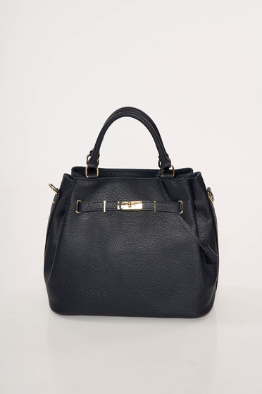 Darkblue office bag natural leather with metalic accessory