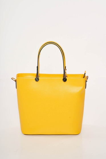 Yellow office bag natural leather long, adjustable handle