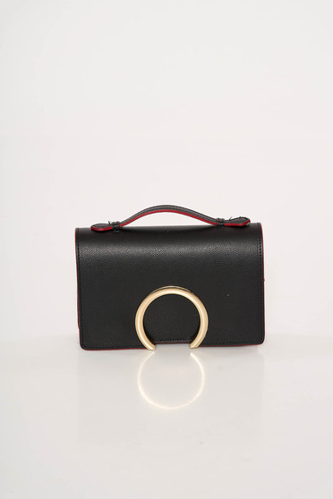 Black occasional leather bag with metalic accessory