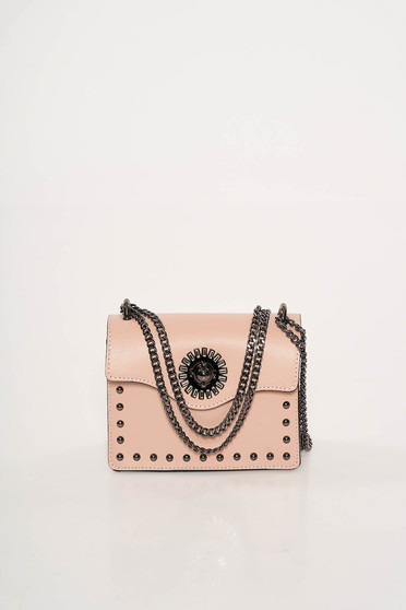 Rosa bag natural leather with metallic spikes long chain handle leather
