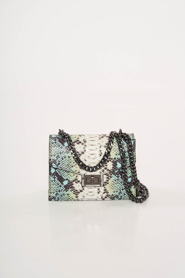 Turquoise bag natural leather with animal print long chain handle