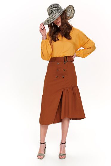Top Secret brown high waisted flared cotton skirt accessorized with tied waistband