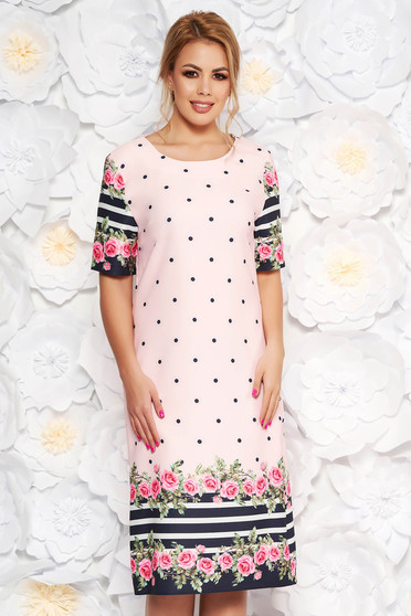 Rosa daily with straight cut dress slightly elastic fabric with floral print dots print
