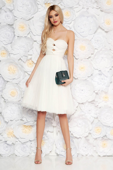 Ana Radu white luxurious cloche dress from tulle with inside lining corset cut-out bust design