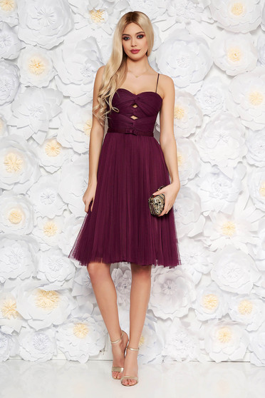 Ana Radu purple luxurious cloche dress from tulle with inside lining corset cut-out bust design