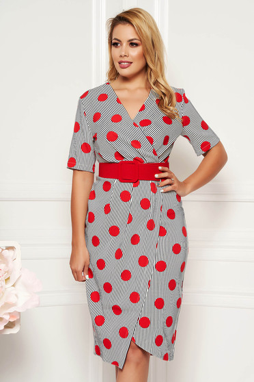PrettyGirl red office midi pencil dress soft fabric accessorized with belt