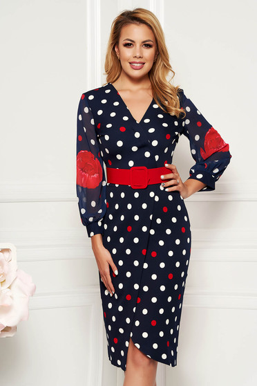 PrettyGirl red daily midi pencil dress slightly elastic fabric with veil sleeves accessorized with belt
