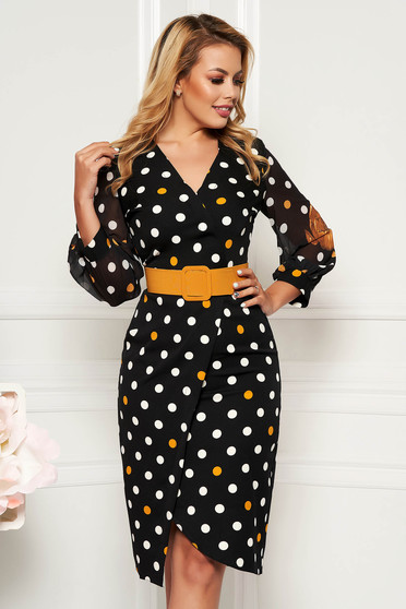 PrettyGirl mustard daily midi pencil dress slightly elastic fabric with veil sleeves accessorized with belt
