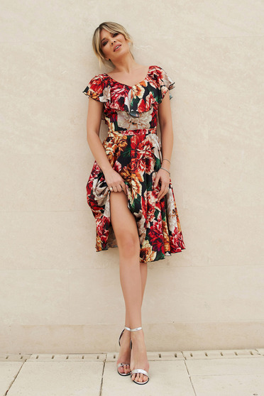 StarShinerS red dress cloche with floral print from satin accessorized with tied waistband elegant