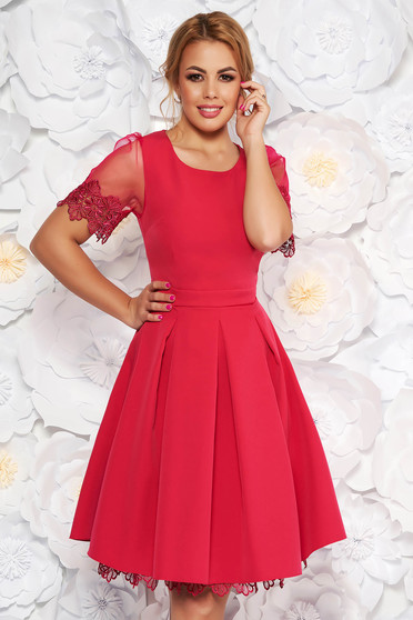 Fuchsia occasional cloche dress short transparent sleeves slightly elastic fabric