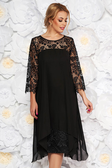 Black occasional dress straight with laced sleeves slightly elastic fabric from veil fabric