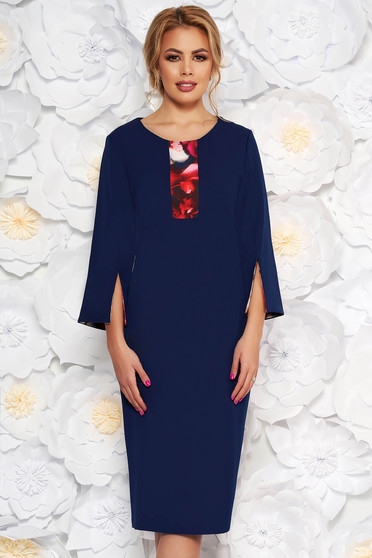 Darkblue elegant pencil dress 3/4 sleeve slightly elastic fabric