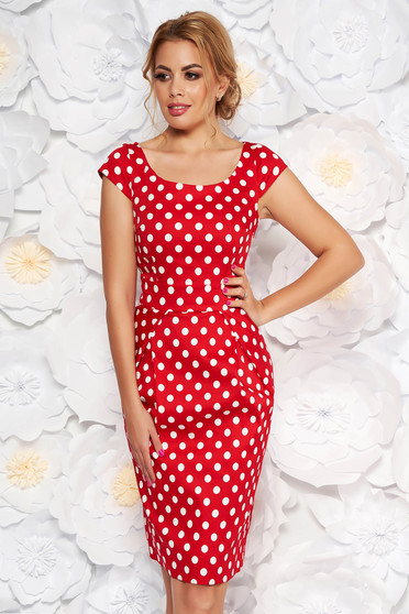 Red casual dress slightly elastic cotton with dots print