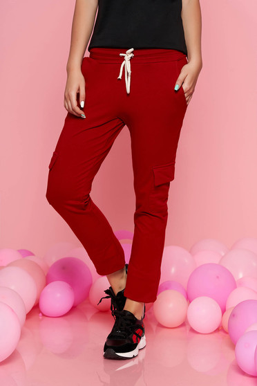 SunShine burgundy casual trousers with elastic waist with pockets slightly elastic cotton