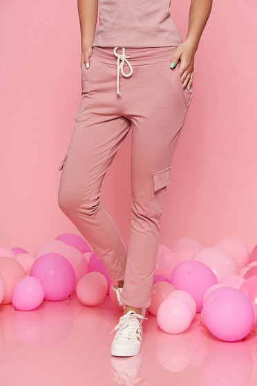 SunShine rosa casual trousers with elastic waist with pockets slightly elastic cotton