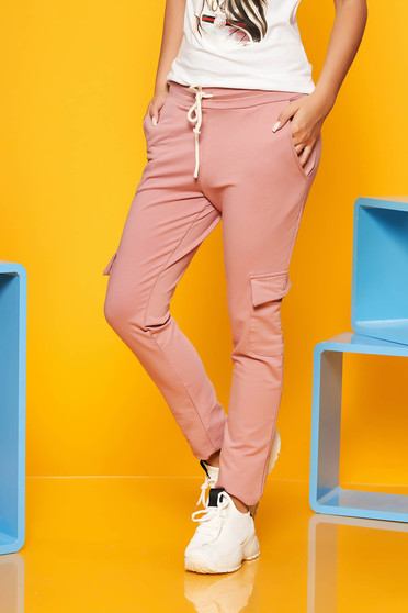 SunShine rosa casual trousers with elastic waist with pockets slightly elastic cotton