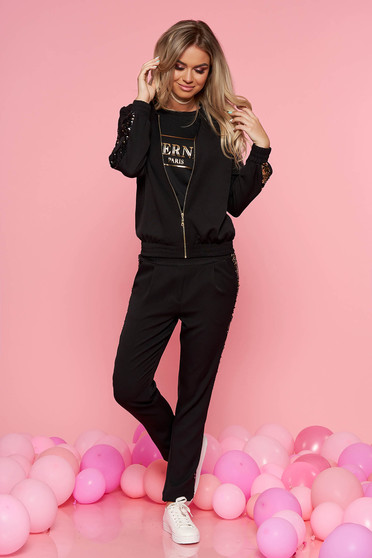 SunShine black casual set from 2 pieces with trousers with sequin embellished details slightly elastic cotton