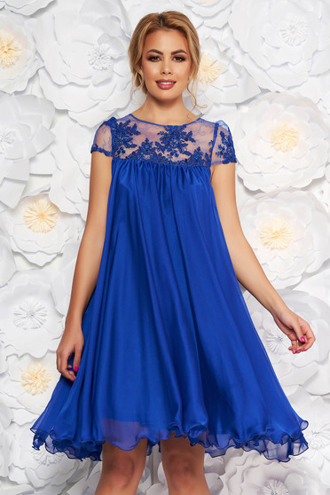 Artista blue occasional dress with easy cut with embroidery details from veil with inside lining