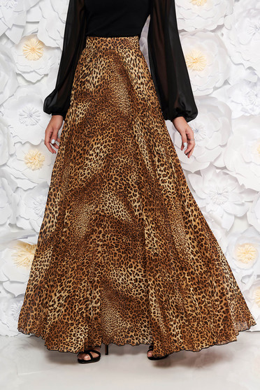 PrettyGirl darkbrown cloche high waisted folded up skirt from veil fabric with animal print