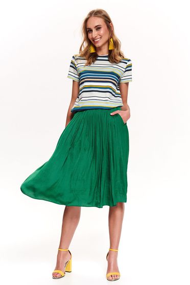 Top Secret green casual flared t-shirt cotton with stripes