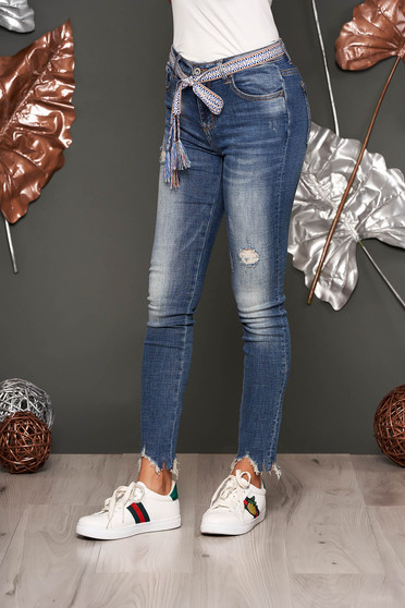 Blue casual skinny jeans jeans cotton with medium waist