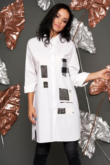 White women`s shirt casual flared thin fabric with 3/4 sleeves