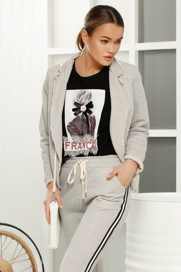 Grey casual blazer jacket 3/4 sleeve soft fabric short cut