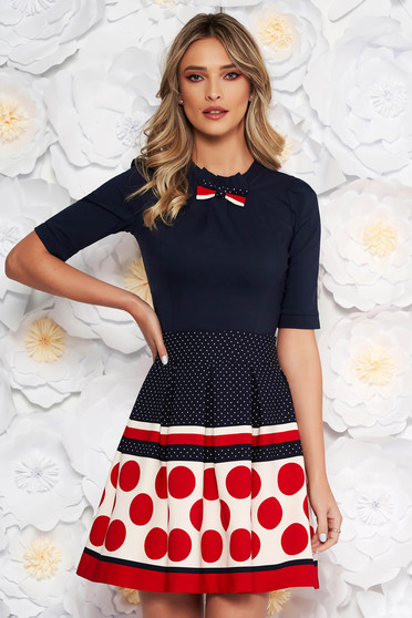 Fofy red office women`s shirt with tented cut slightly elastic cotton bow accessory