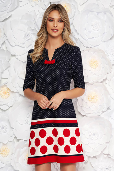 Fofy darkblue elegant daily a-line dress bow accessory