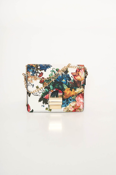 White bag from ecological leather with floral print