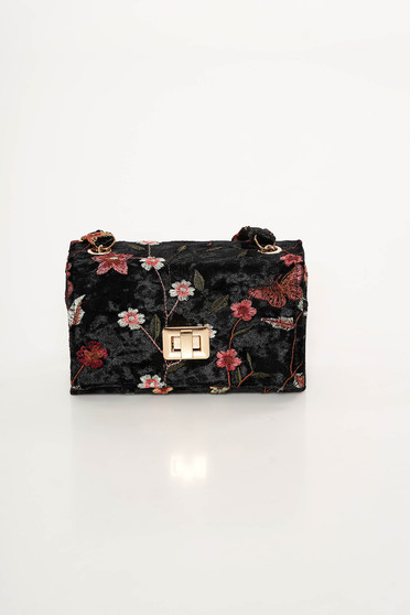 Black occasional bag from velvet fabric with embroidery details