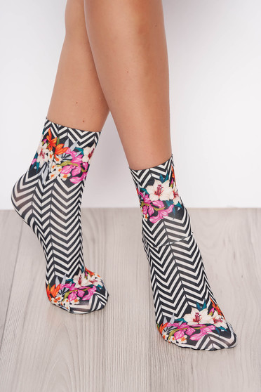 Black socks soft fabric with print details