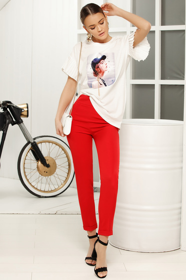 Red trousers elegant with medium waist with tented cut