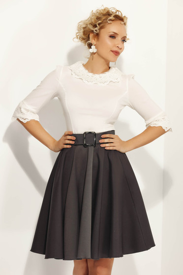 Fofy darkgrey elegant high waisted cloche skirt from non elastic fabric accessorized with belt