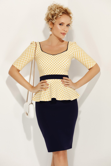 Fofy mustard elegant women`s blouse with tented cut frilled accessorized with tied waistband