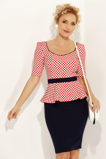 Fofy red elegant women`s blouse with tented cut frilled accessorized with tied waistband