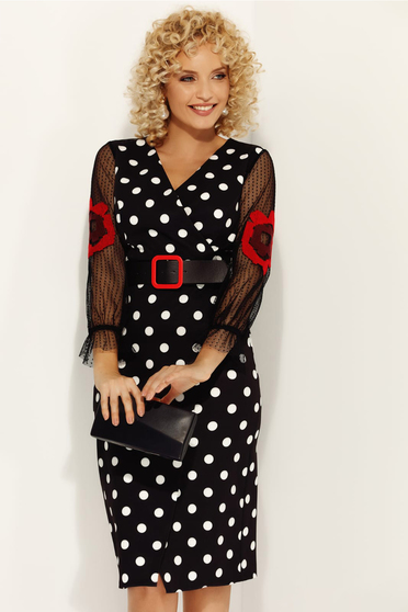 Fofy red elegant daily dress with tented cut with v-neckline soft fabric dots print