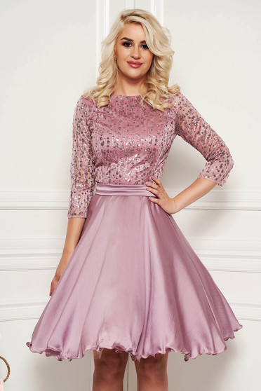Rosa occasional cloche dress transparent sleeves from laced fabric with sequin embellished details