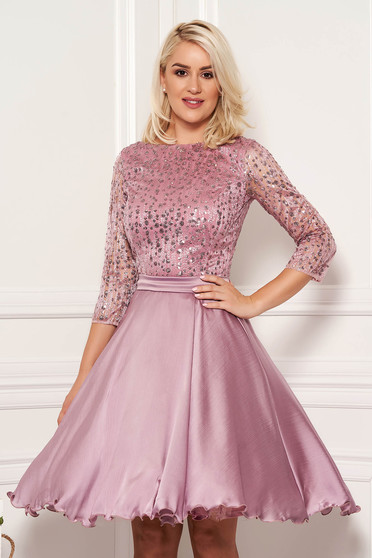 Rosa occasional cloche dress transparent sleeves from laced fabric with sequin embellished details