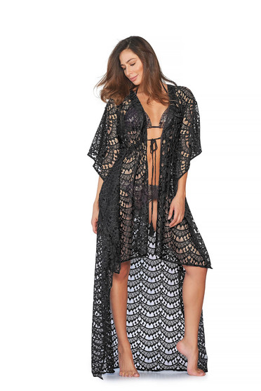 Cosita Linda black beach wear flared dress asymmetrical knitted fabric