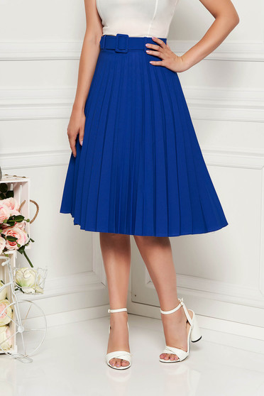 Fofy blue elegant folded up cloche skirt high waisted accessorized with belt slightly elastic fabric