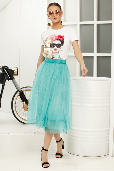 Turquoise midi cloche skirt with medium waist from tulle