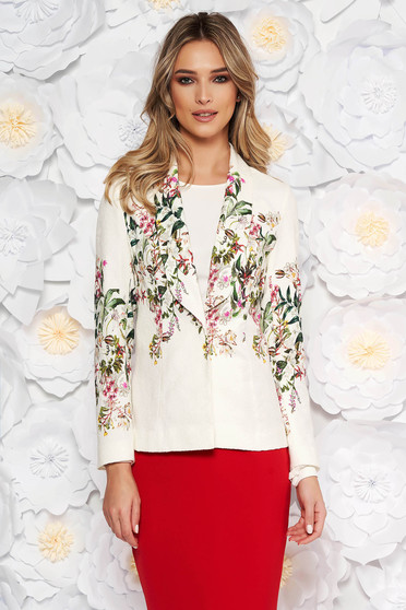 White elegant blazer cotton jacket without clothing raised pattern
